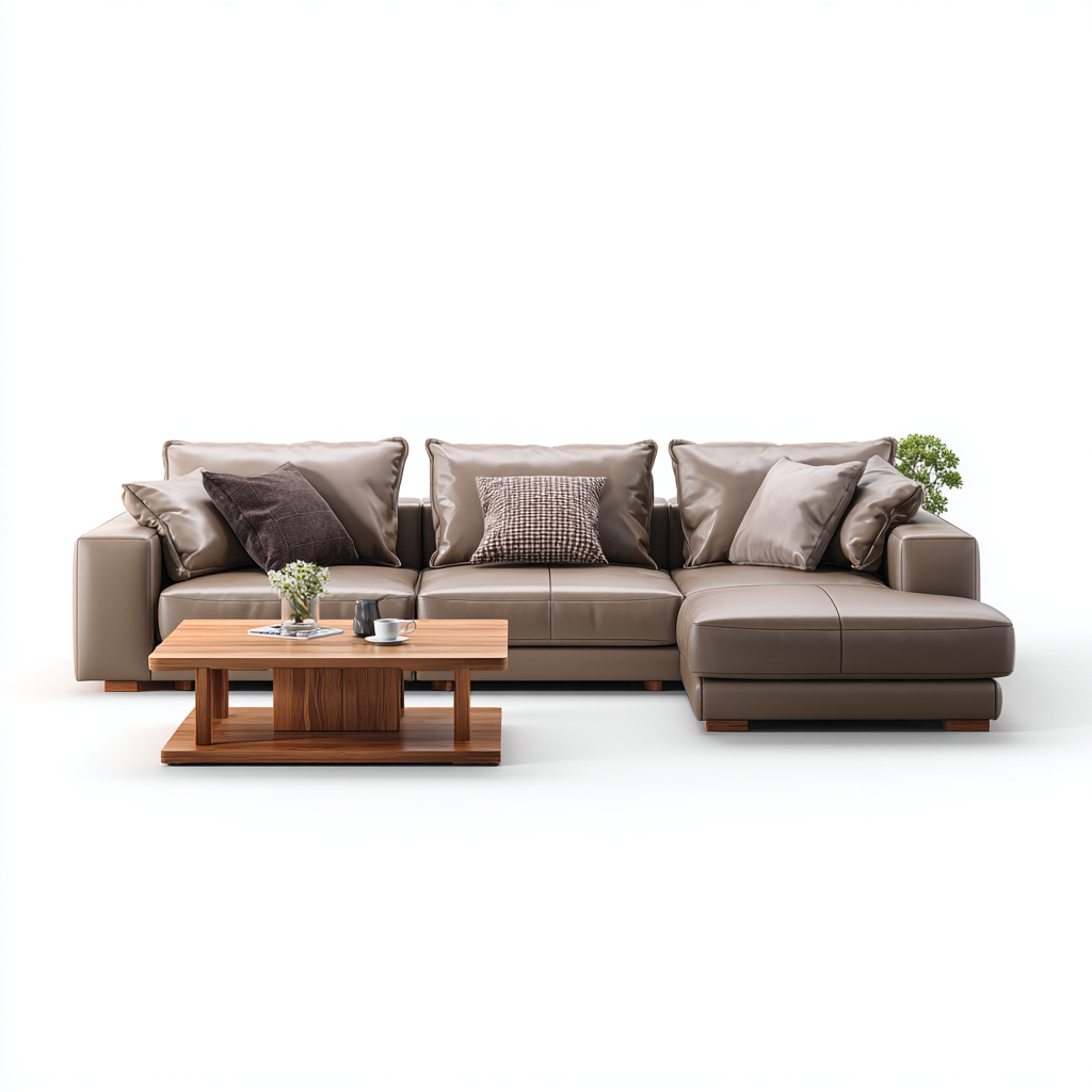 Canapé modular - cuir - 296x214x81 cm - taupe - style contemporain-Villaaro