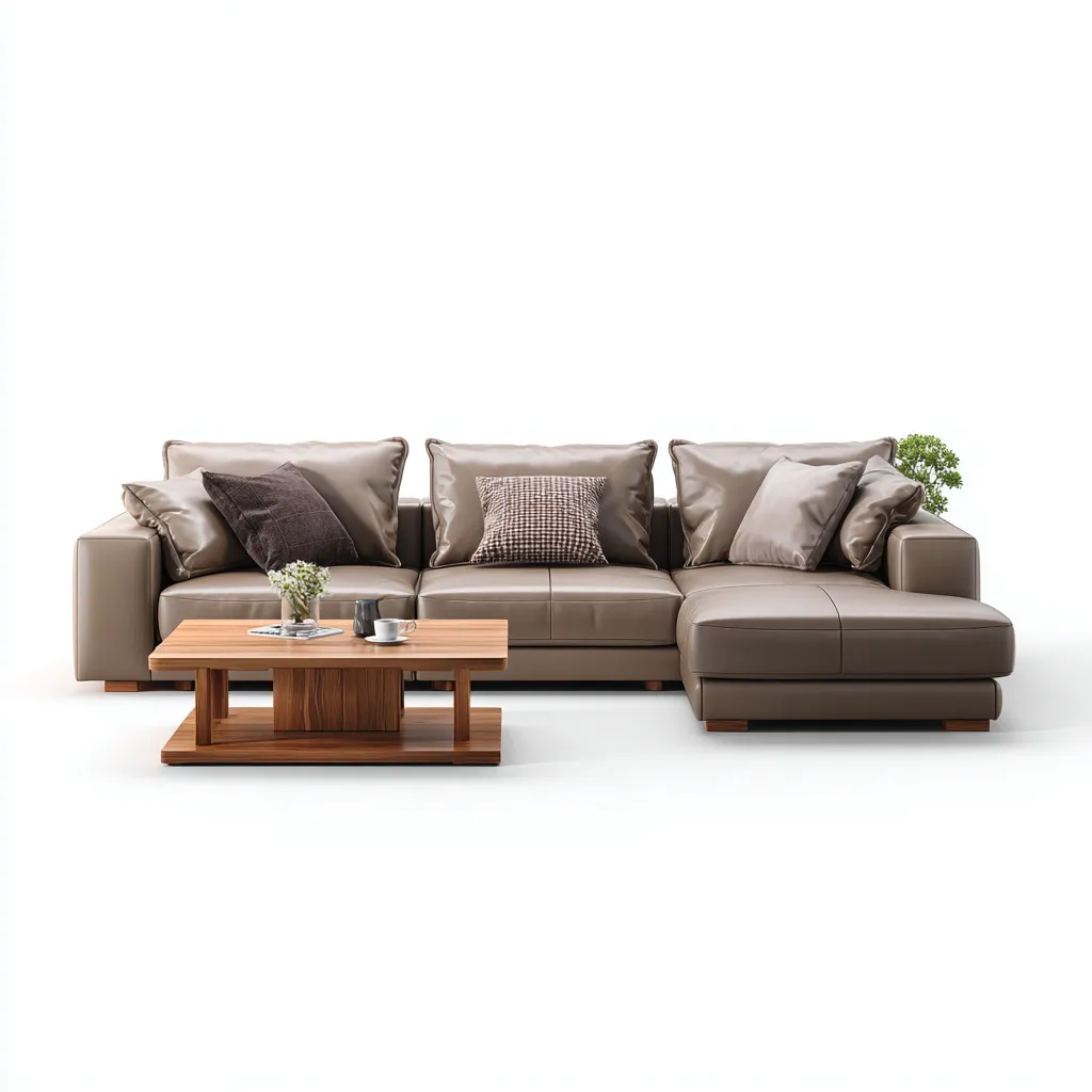Canapé modular - cuir - 296x214x81 cm - taupe - style contemporain-Villaaro