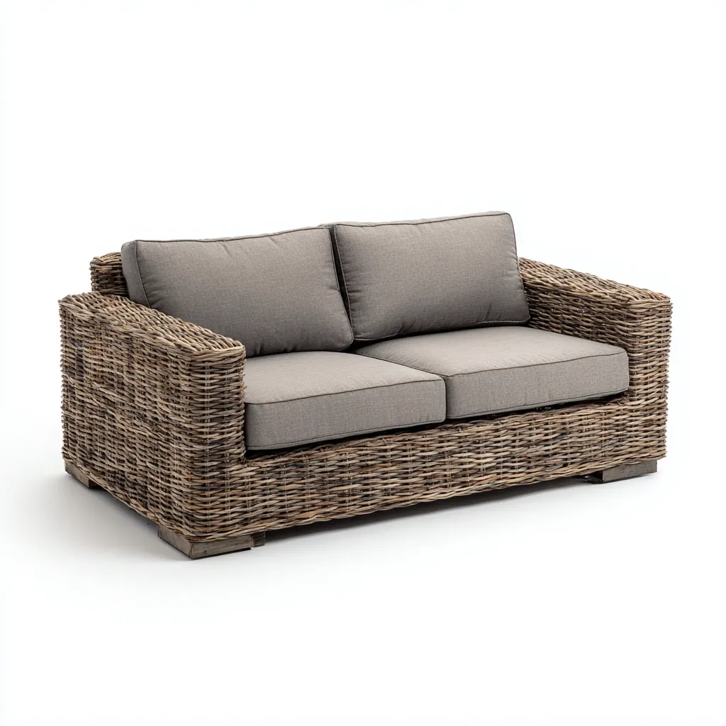 Canapé de jardin - rotin-tissu - 168x92x82 cm - gris-naturel - style rustique-Villaaro