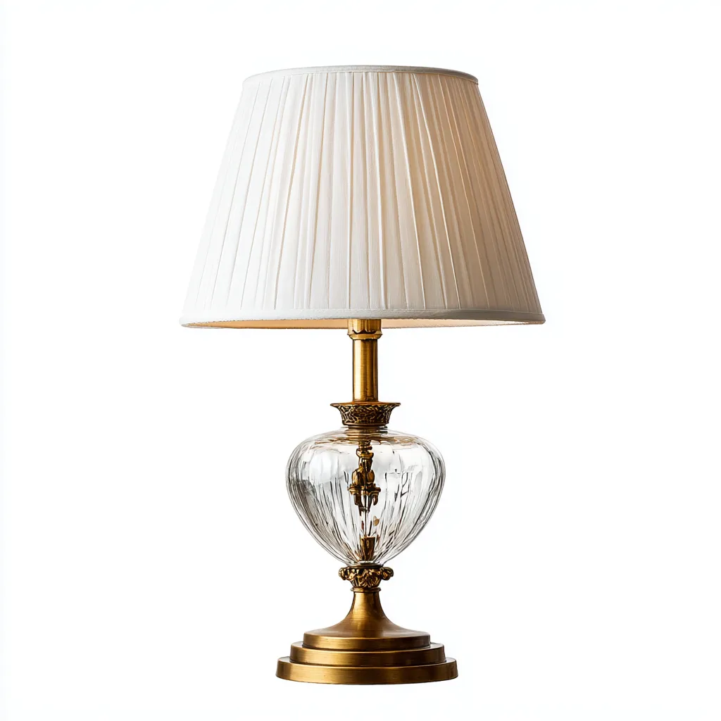 Lampe de table - verre-tissu-métal - 28x28x50 cm - transparent-or-blanc - style classique-Villaaro