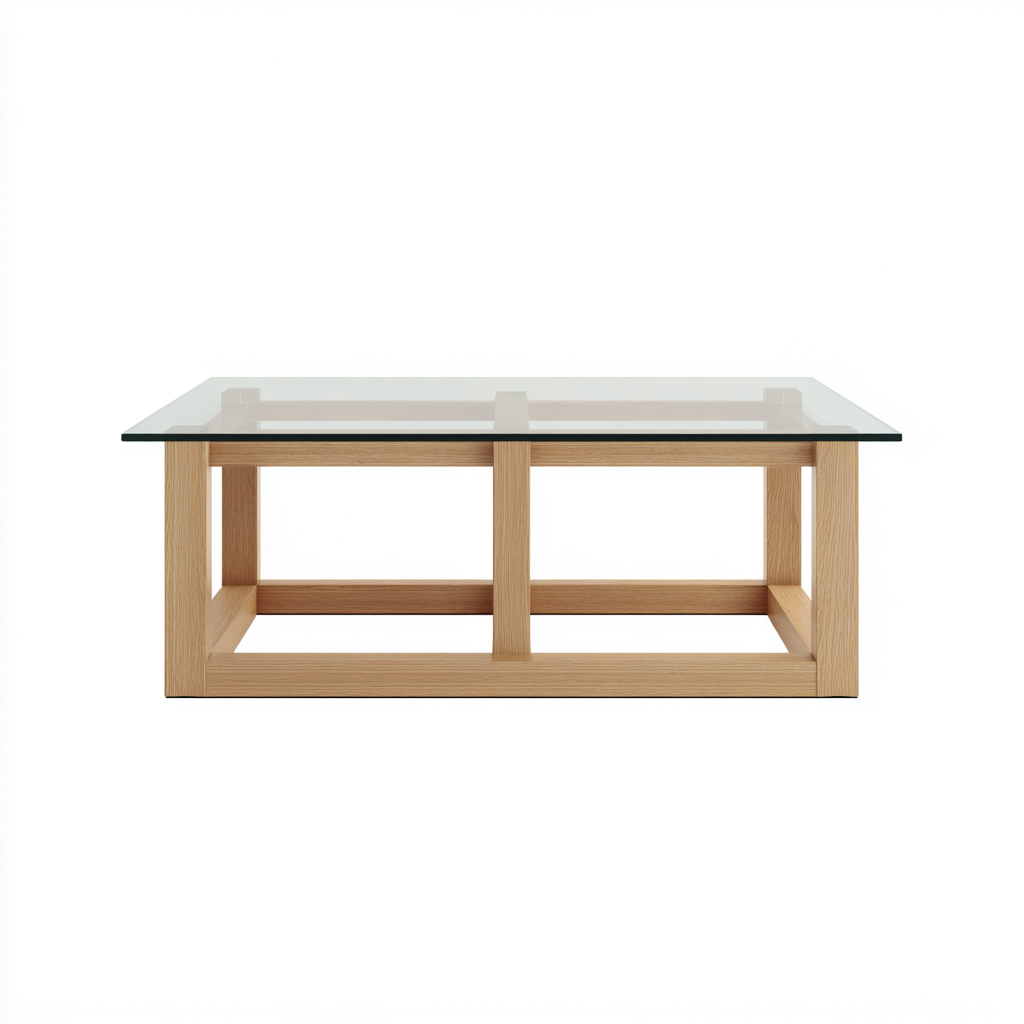 Table basse - verre-bois - 110x60x42 cm - transparent-bois clair - design moderne-Villaaro
