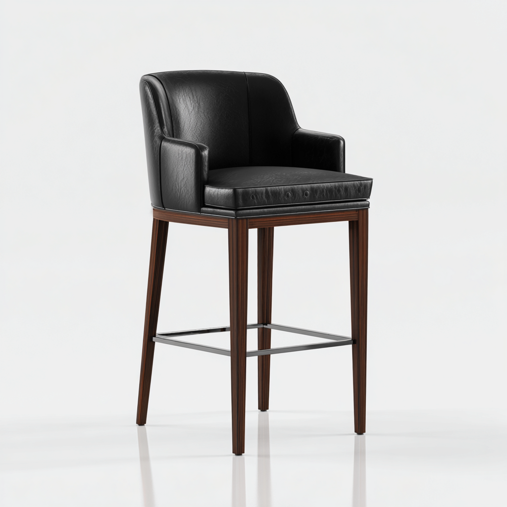 Tabouret de bar - cuir-bois-métal - 45x45x105 cm - noir-marron - design moderne-Villaaro