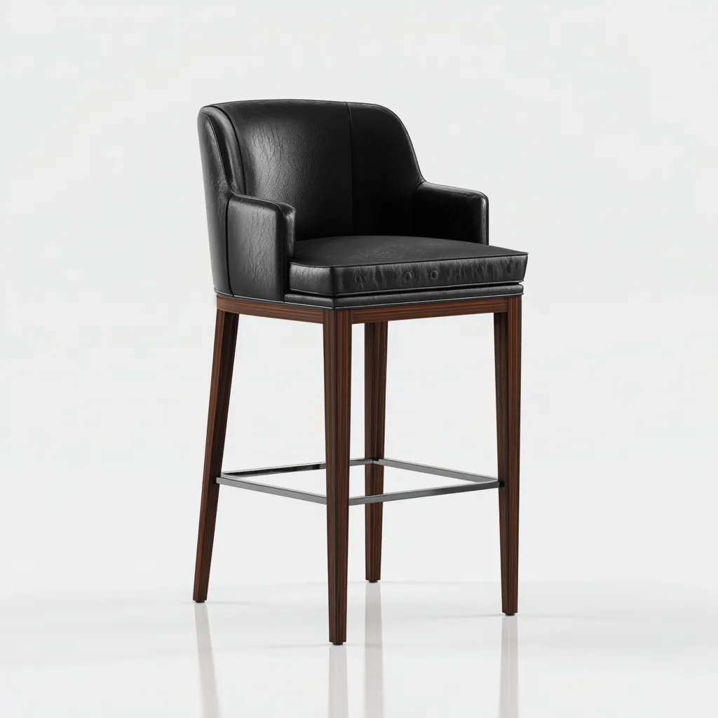 Tabouret de bar - cuir-bois-métal - 45x45x105 cm - noir-marron - design moderne-Villaaro