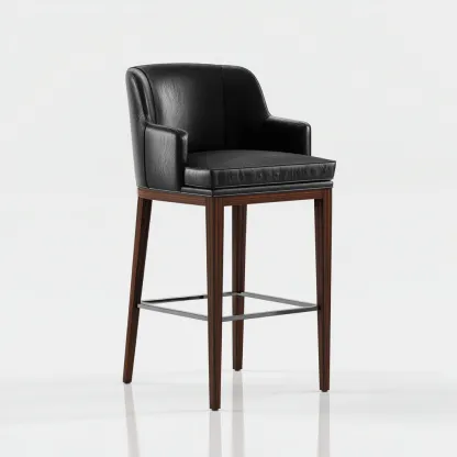 Tabouret de bar - cuir-bois-métal - 45x45x105 cm - noir-marron - design moderne-Villaaro