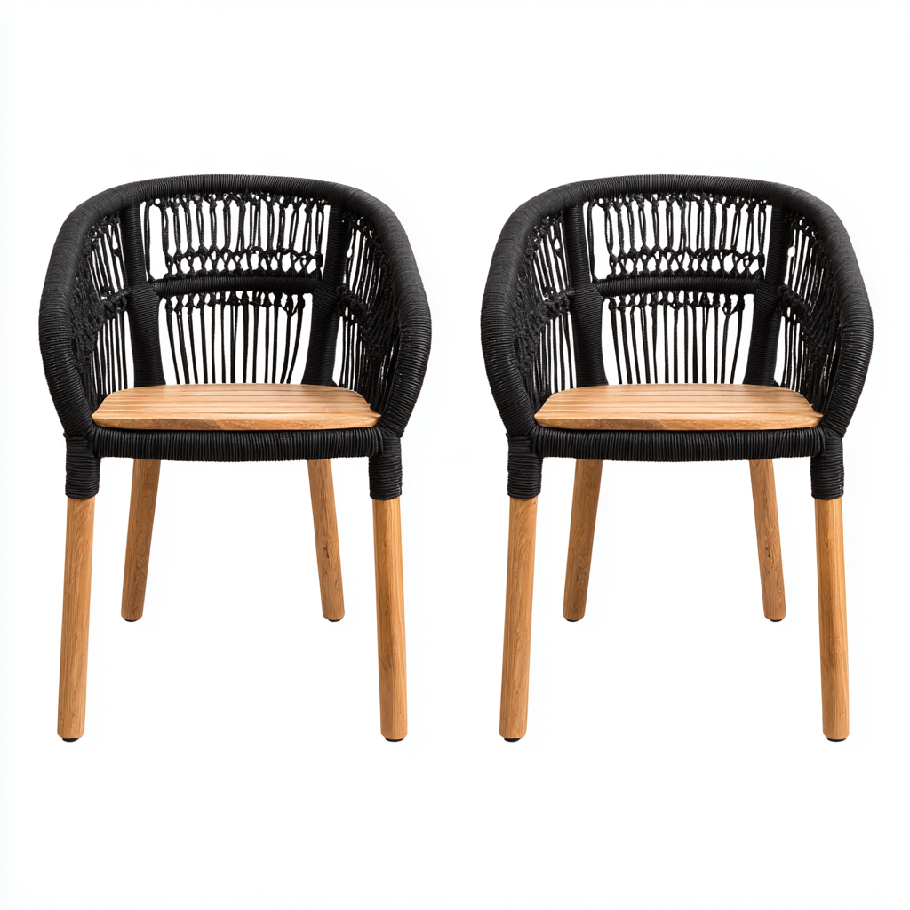 Chaise de salle à manger - corde-bois - 58x56x78 cm - noir-naturel - design moderne-Villaaro