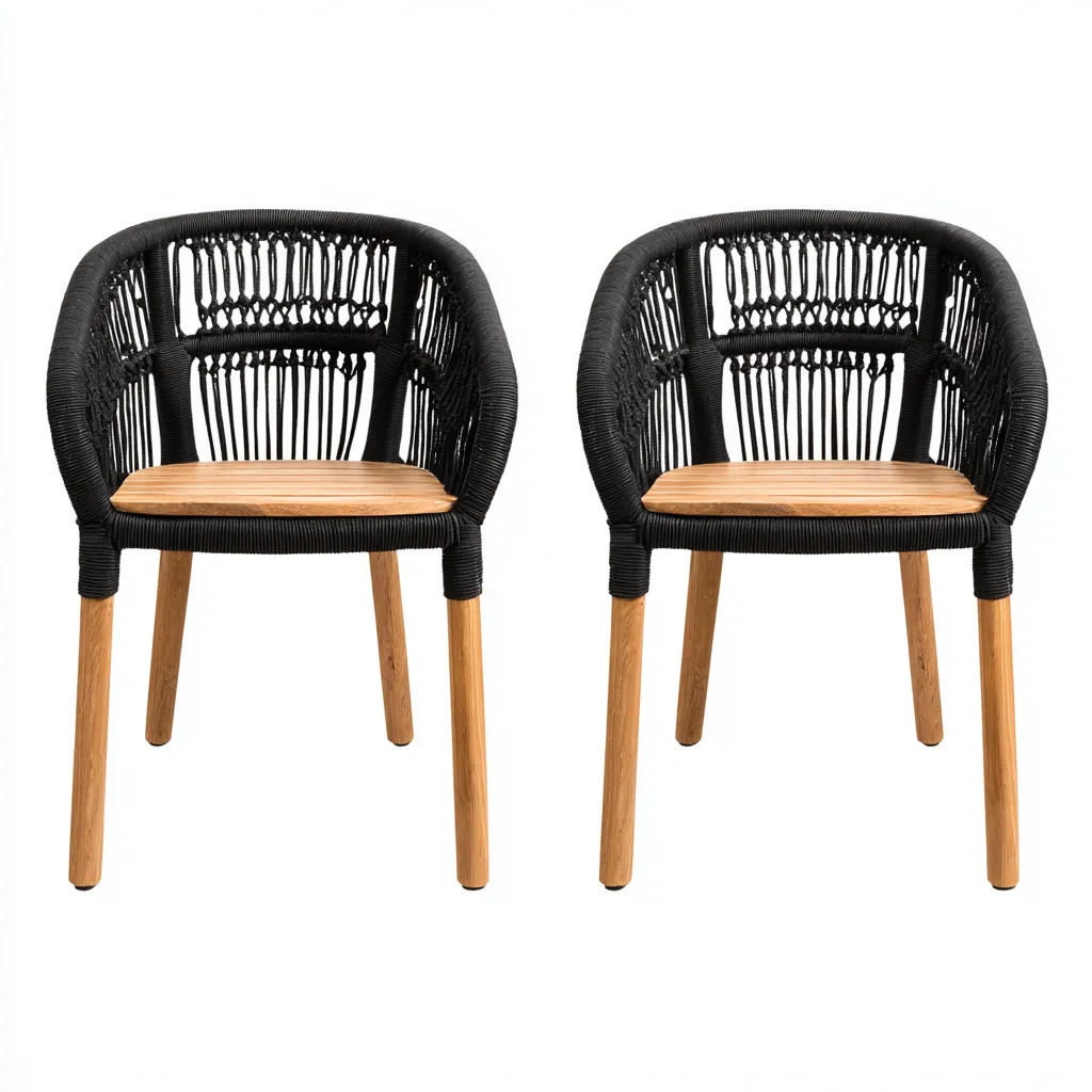 Chaise de salle à manger - corde-bois - 58x56x78 cm - noir-naturel - design moderne-Villaaro