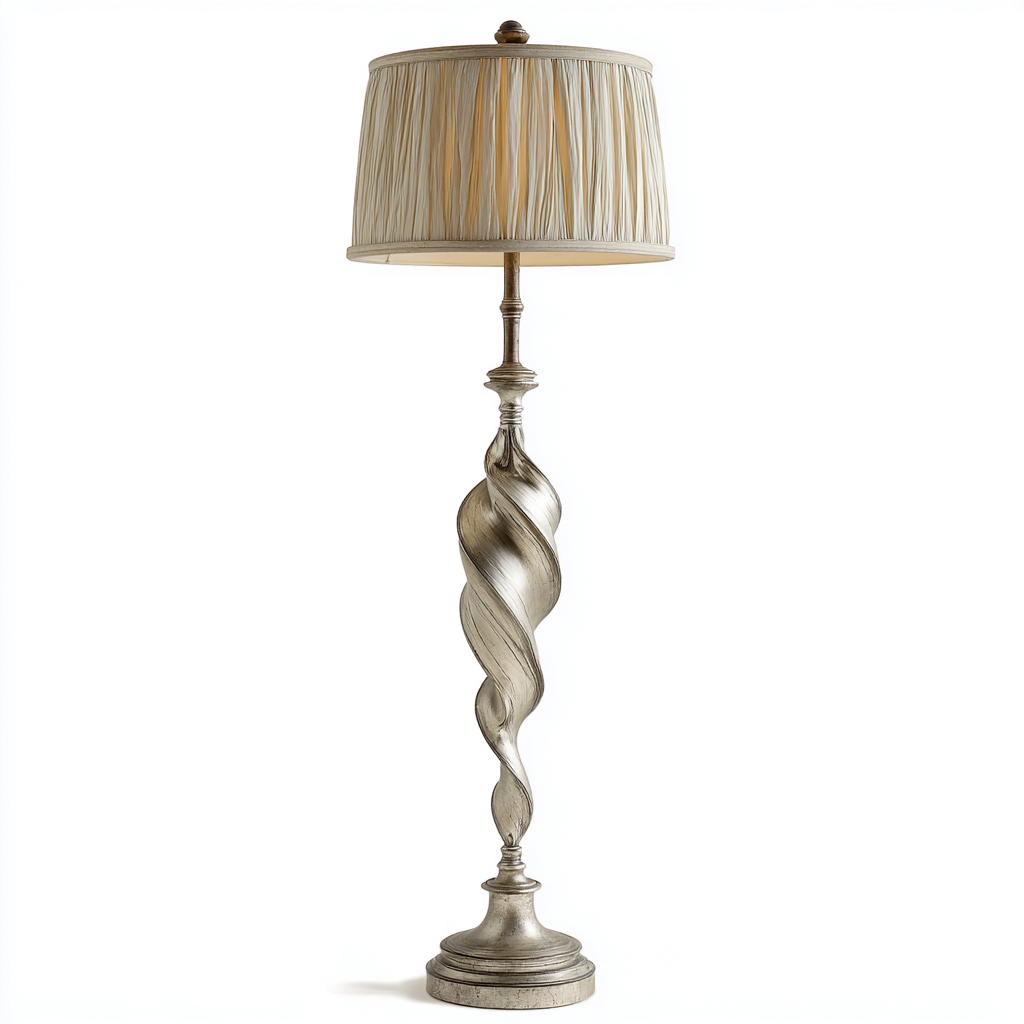 Lampadaire - métal-tissu - 35x35x172 cm - argent antique-beige - style classique-Villaaro