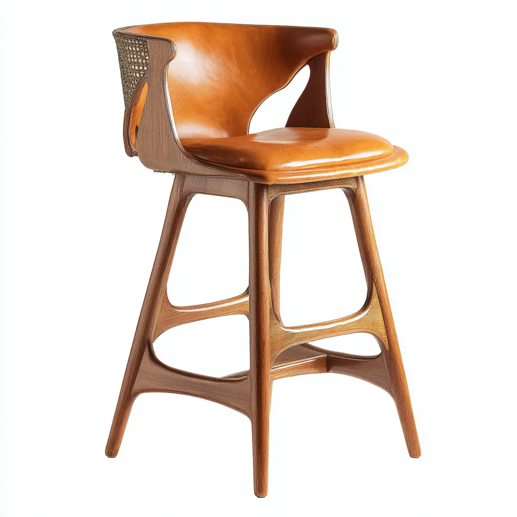 Tabouret de bar - bois-cuir - 50x48x105 cm - noyer-camel - design vintage-Villaaro