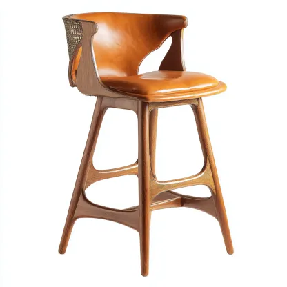 Tabouret de bar - bois-cuir - 50x48x105 cm - noyer-camel - design vintage-Villaaro