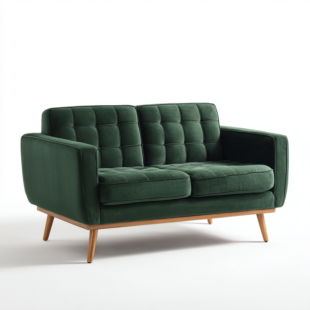 Canapé droit - velours-bois - 162x84x82 cm - vert foncé - style moderne-Villaaro