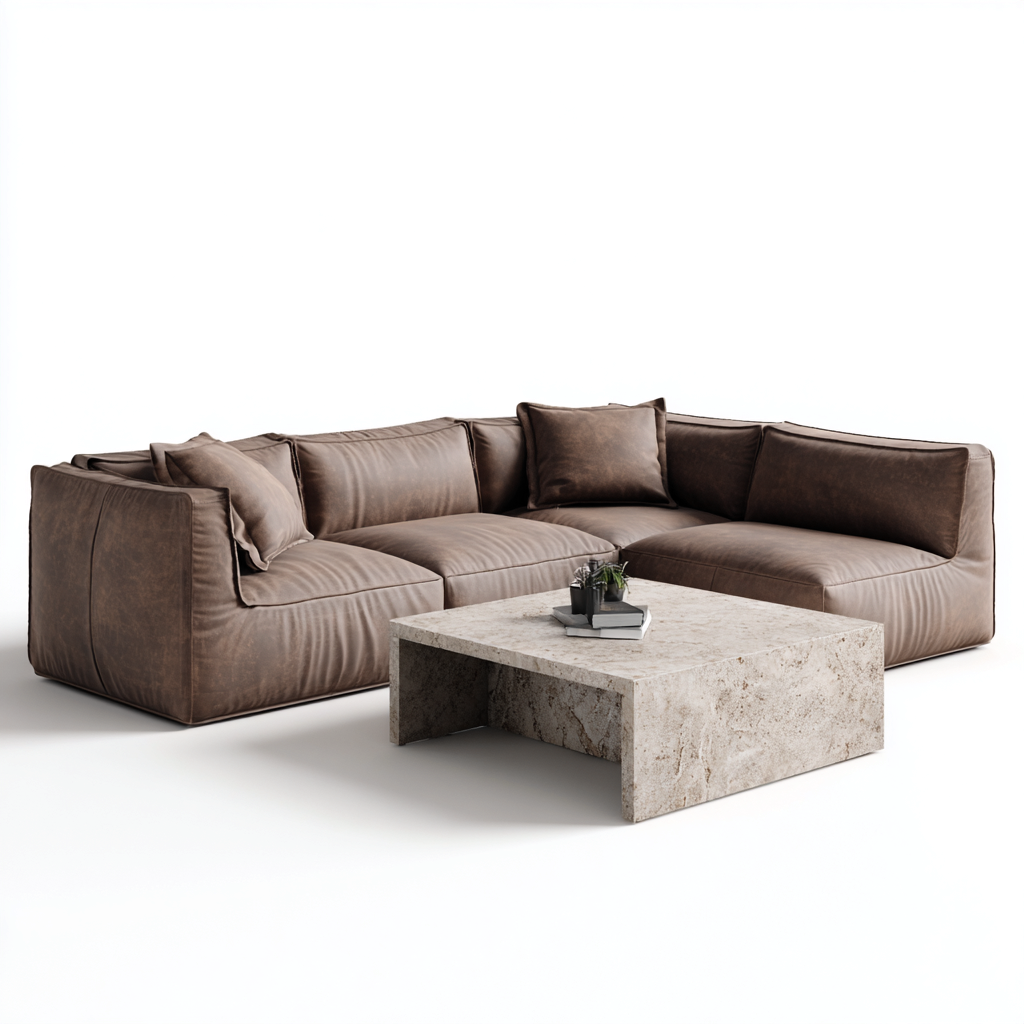 Canapé modular - cuir - 306x232x78 cm - brun - style contemporain-Villaaro