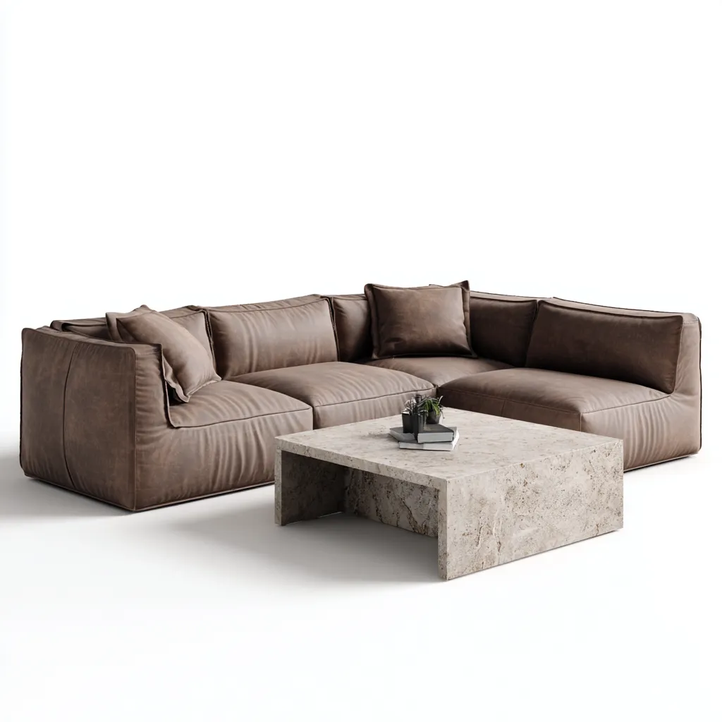 Canapé modular - cuir - 306x232x78 cm - brun - style contemporain-Villaaro