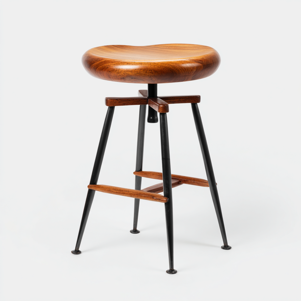 Tabouret de bar - bois-métal - 38x38x78 cm - noyer-noir - design vintage-Villaaro