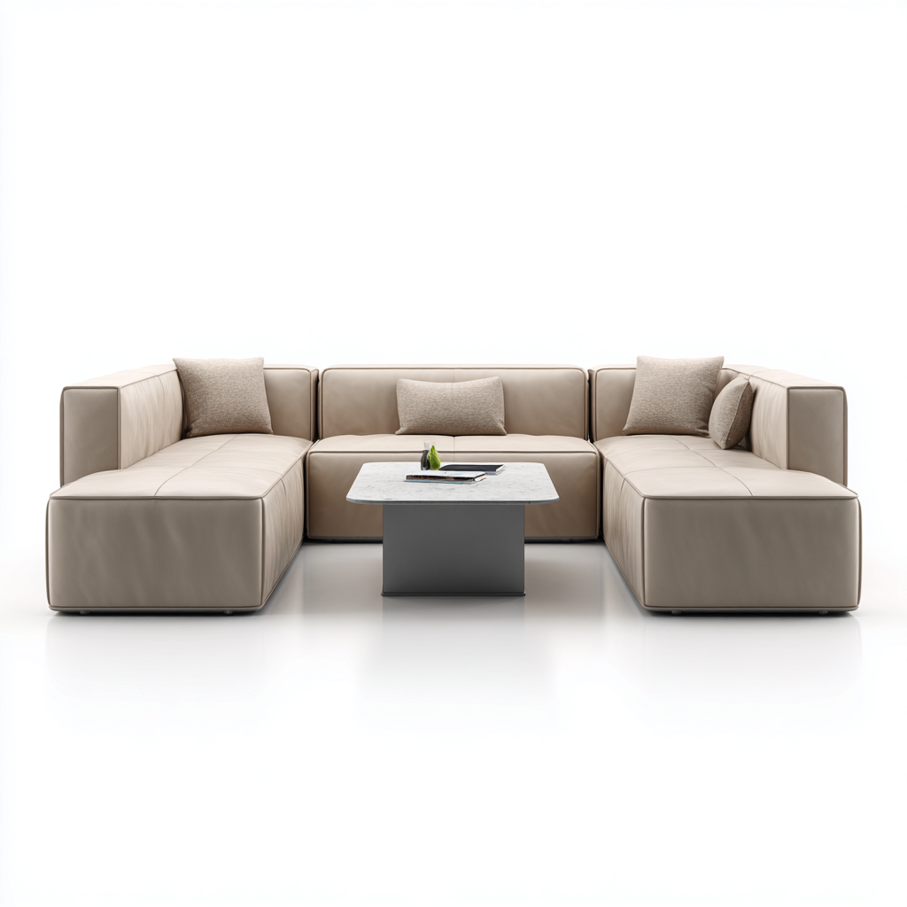 Canapé modular - cuir - 294x228x80 cm - beige - style contemporain-Villaaro