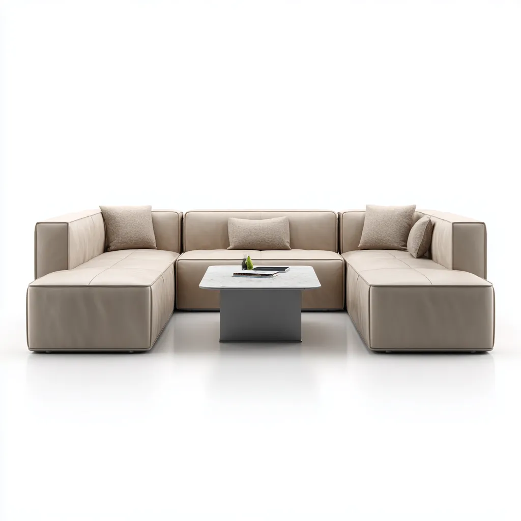 Canapé modular - cuir - 294x228x80 cm - beige - style contemporain-Villaaro