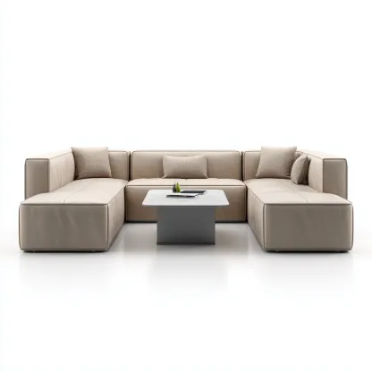 Canapé modular - cuir - 294x228x80 cm - beige - style contemporain-Villaaro
