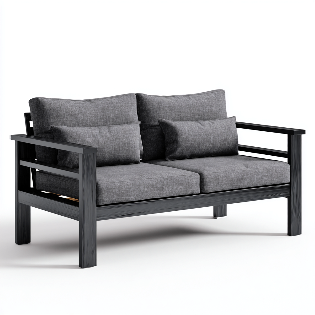 Canapé de jardin - métal-tissu - 170x88x82 cm - gris-noir - style moderne-Villaaro