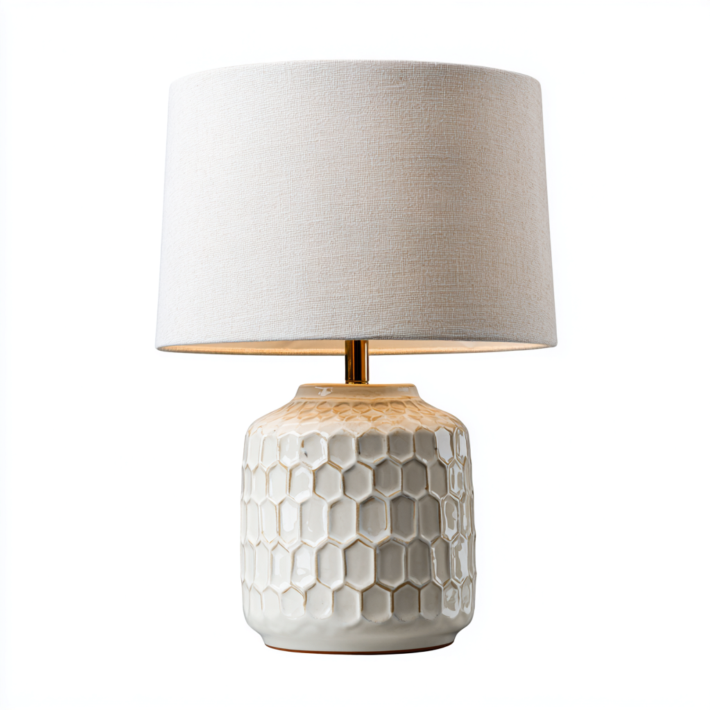 Lampe de table - céramique-tissu - 20x20x42 cm - blanc-beige - design contemporain-Villaaro