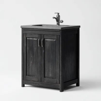 Meuble vasque - bois-marbre - 62x45x88 cm - noir-gris - style rustique-Villaaro
