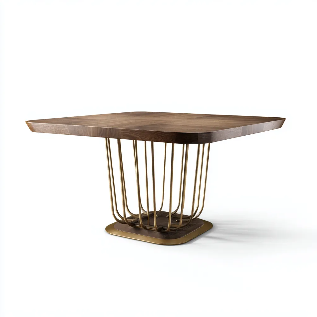 Table à manger - bois-métal - 135x135x76 cm - noyer-doré - design contemporain-Villaaro