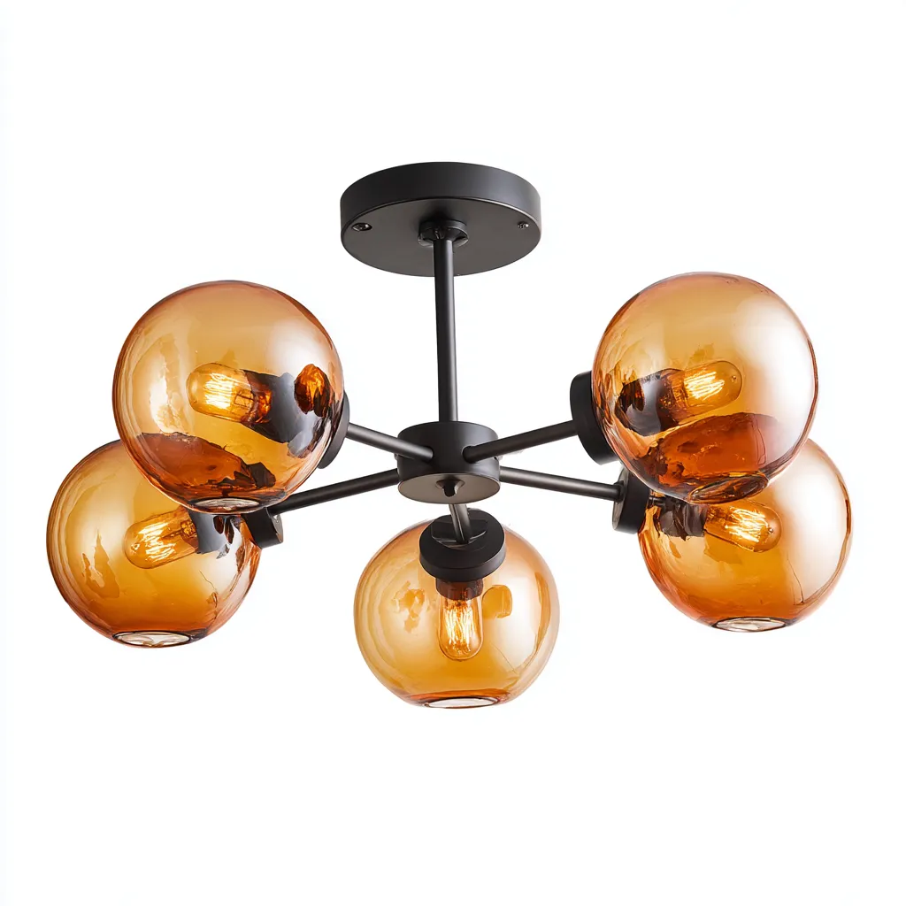 Plafonnier - métal-verre - 60x60x27 cm - ambre-noir - style moderne-Villaaro