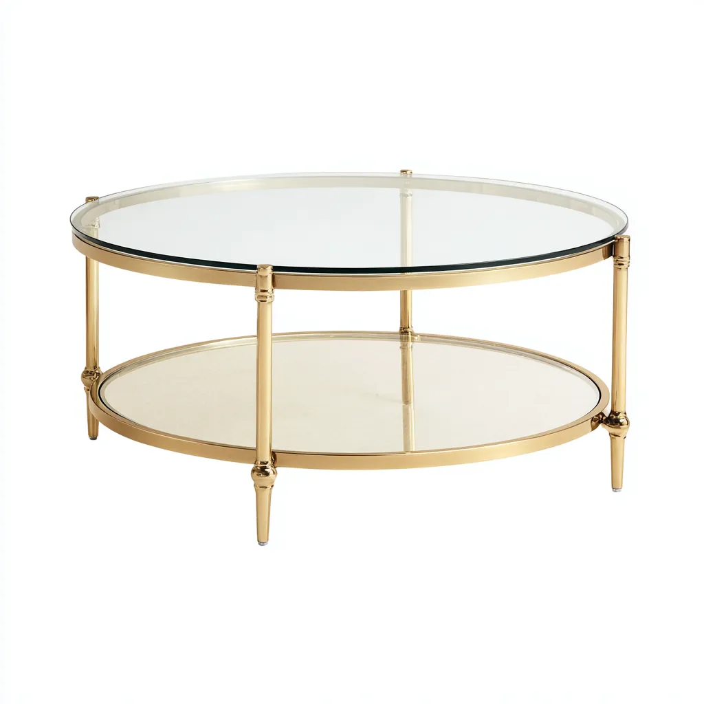 Table basse - verre-métal - 85x85x42 cm - transparent-or - style contemporain-Villaaro