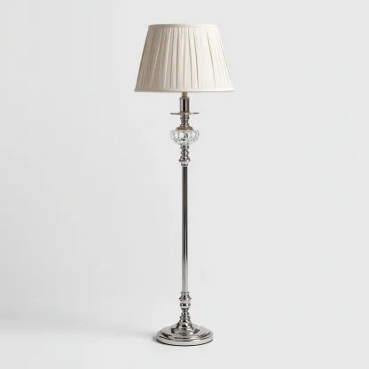 Lampada da terra in metallo cromato con paralume in tessuto avorio e dettaglio in cristallo 38x38x160 cm - argento-avorio - design classico-elegante-Padovae
