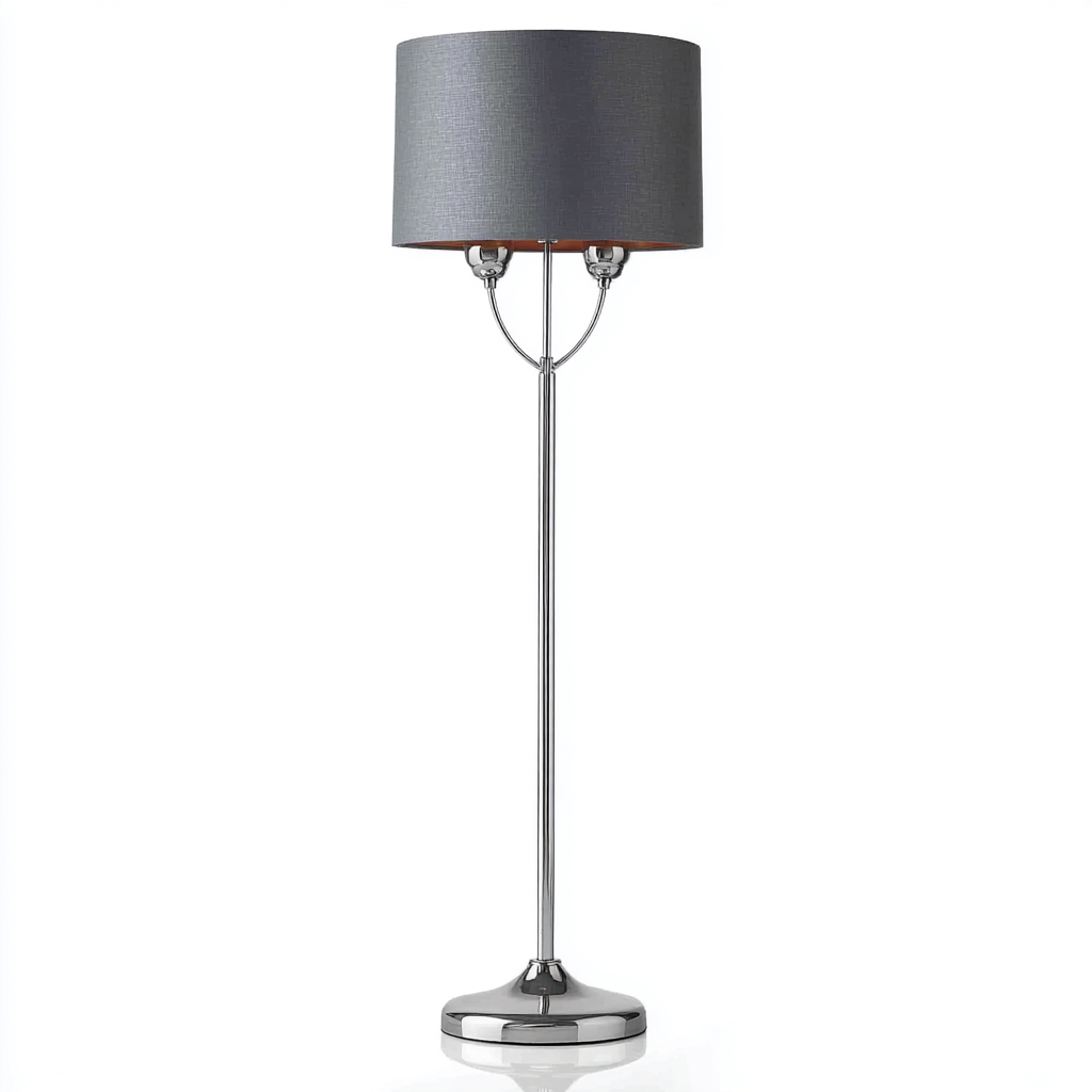 Lampada da terra in metallo cromato e tessuto 38x38x155 cm - argento-grigio - design moderno-Padovae
