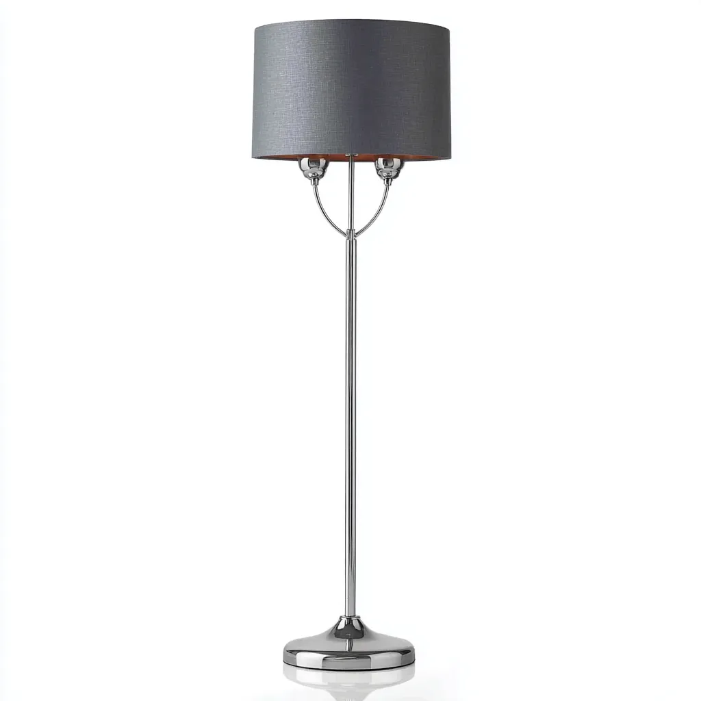 Lampada da terra in metallo cromato e tessuto 38x38x155 cm - argento-grigio - design moderno-Padovae