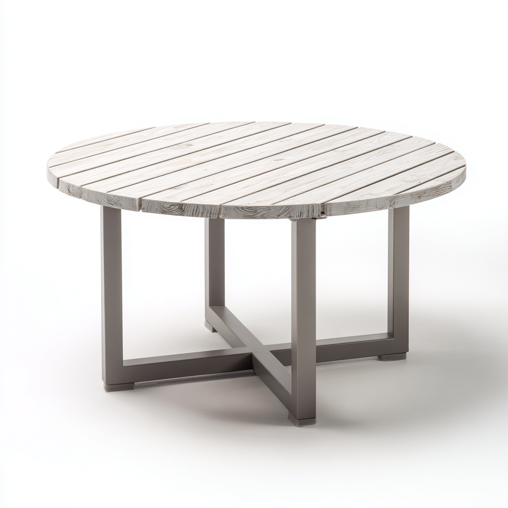 Tavolo Da Giardino – Metallo-Legno – 120X120X74 Cm – Grigio-Legno Chiaro – Design Moderno – Per Esterno-Padovae