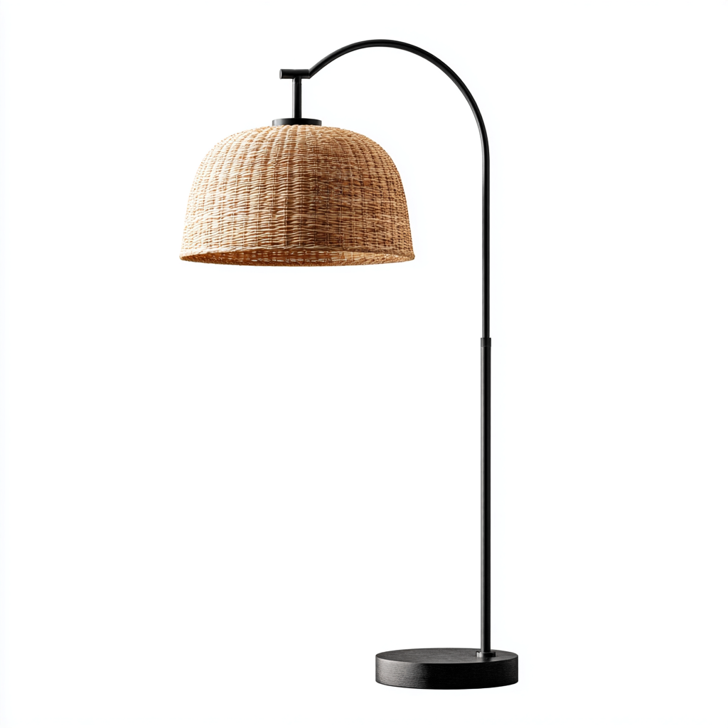 Lampada da terra in metallo e rattan 35x35x155 cm - nero-naturale - design moderno-Padovae