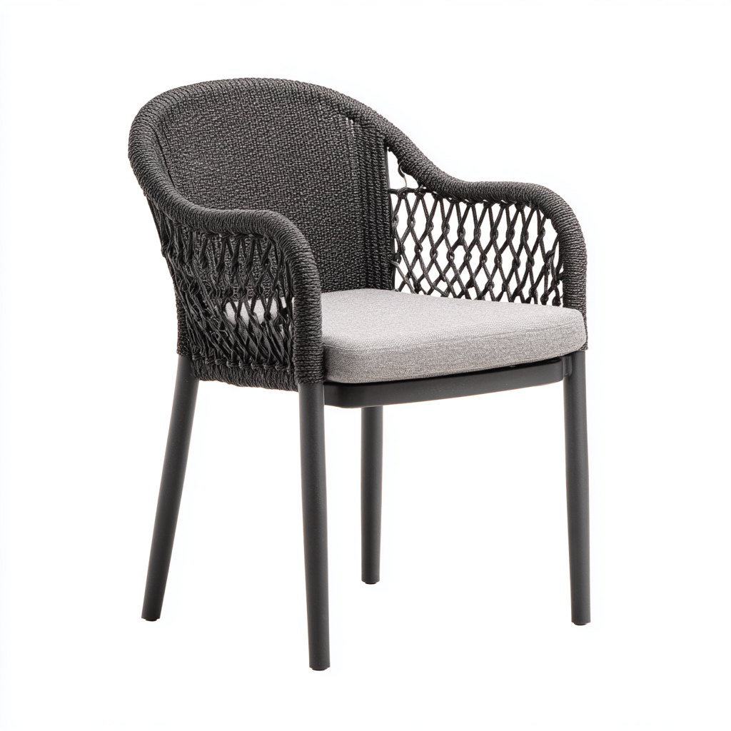 Poltrona Da Giardino – Corda Intrecciata E Metallo – 61X55X83 Cm – Antracite-Grigio – Design Moderno-Padovae