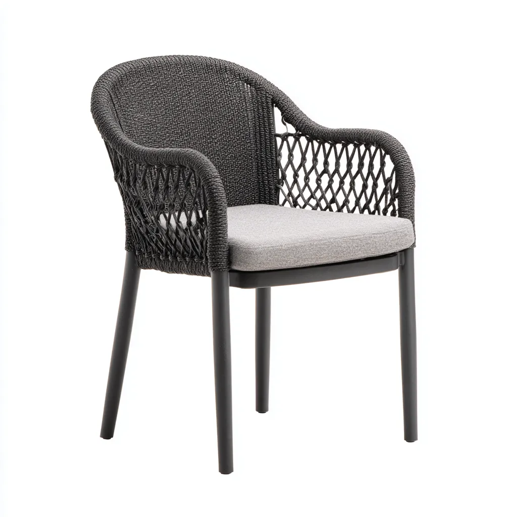 Poltrona Da Giardino – Corda Intrecciata E Metallo – 61X55X83 Cm – Antracite-Grigio – Design Moderno-Padovae