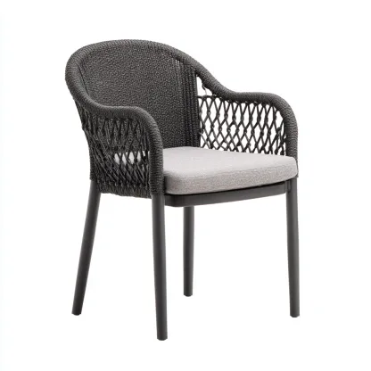 Poltrona Da Giardino – Corda Intrecciata E Metallo – 61X55X83 Cm – Antracite-Grigio – Design Moderno-Padovae