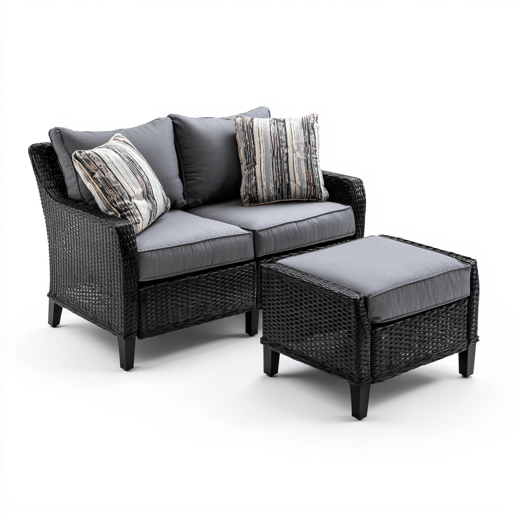 Divano da esterno in rattan sintetico con cuscini grigi 125x70x80 cm - nero - grigio - design moderno - per giardino e terrazza-Padovae