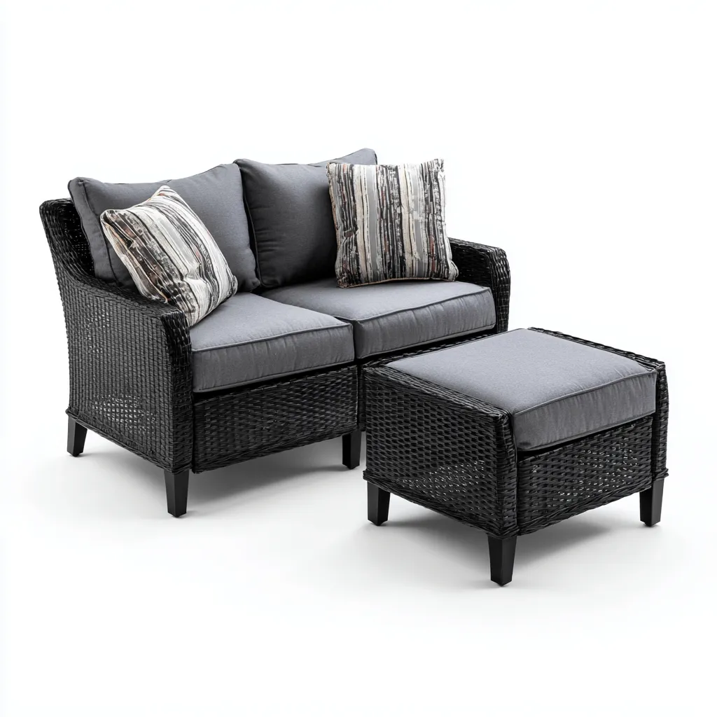 Divano da esterno in rattan sintetico con cuscini grigi 125x70x80 cm - nero - grigio - design moderno - per giardino e terrazza-Padovae