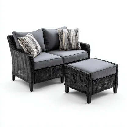 Divano da esterno in rattan sintetico con cuscini grigi 125x70x80 cm - nero - grigio - design moderno - per giardino e terrazza-Padovae