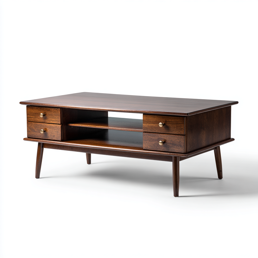 Mobile Tv In Legno 120X45X55 Cm – Noce Scuro – Design Mid-Century Per Soggiorno-Padovae