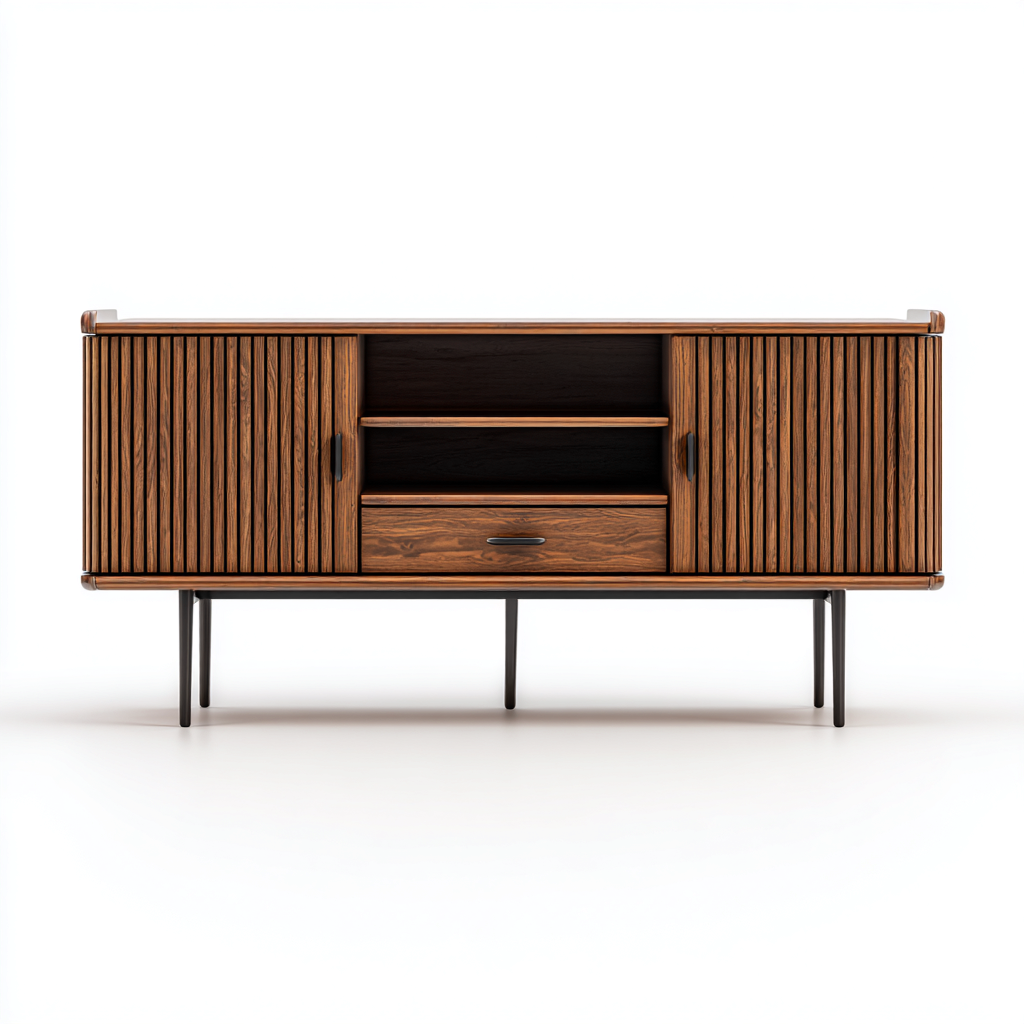 Mobile Tv-Legno-Metallo-160X40X70 Cm-Naturale-Nero-Design Moderno-Padovae