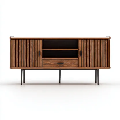 Mobile Tv-Legno-Metallo-160X40X70 Cm-Naturale-Nero-Design Moderno-Padovae