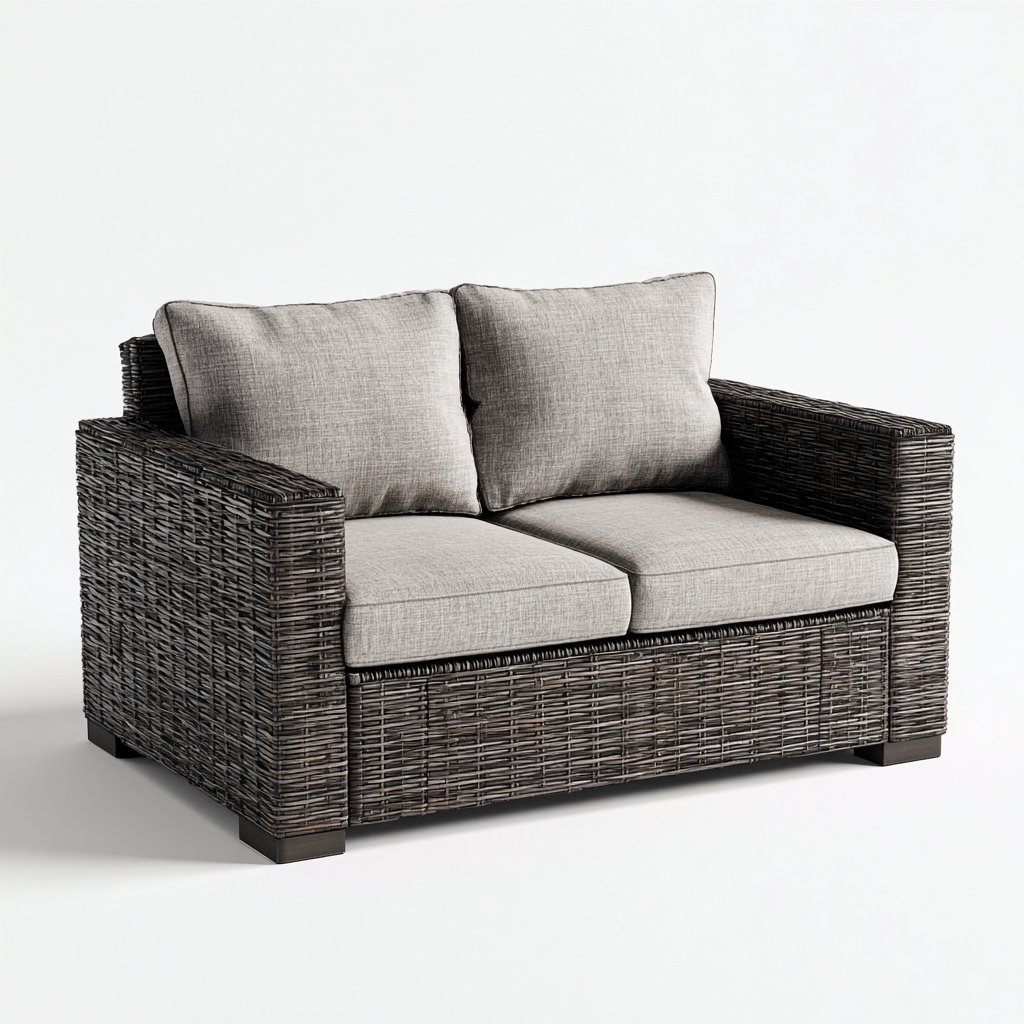 Divano Da Esterno In Rattan 150×85×82 Cm – Grigio-Scuro – Adeguato Per Giardino – Design Moderno-Padovae