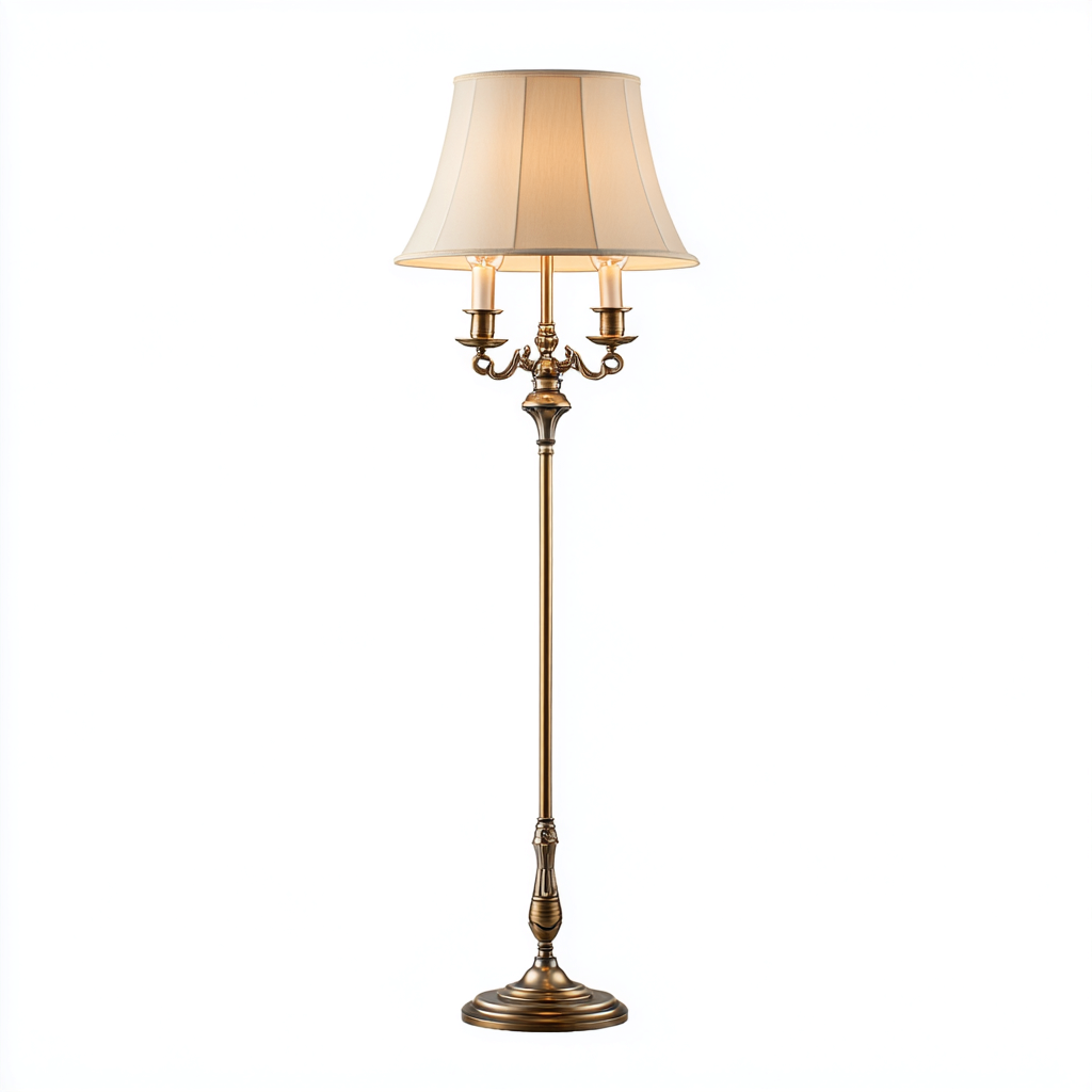 Lampada da terra in metallo bronzo con paralume in tessuto beige 40x40x160 cm - bronzo-beige - design classico-elegante-Padovae