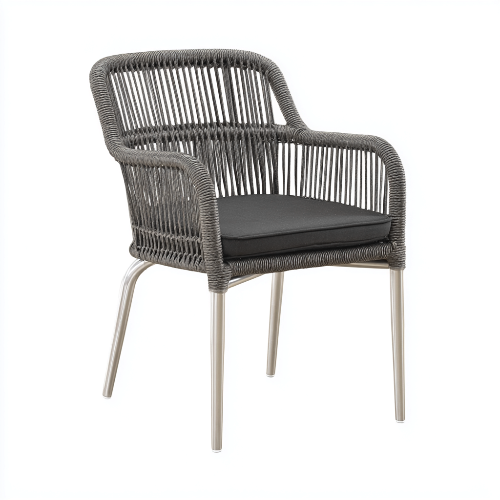 Sedia da giardino in corda sintetica con gambe in metallo 57x56x82 cm - grigio scuro-argento - design moderno per esterno-Padovae