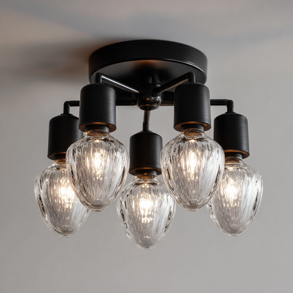 Lampada da soffitto vetro-metallo 30x30x20 cm - nero-trasparente - design classico-Padovae