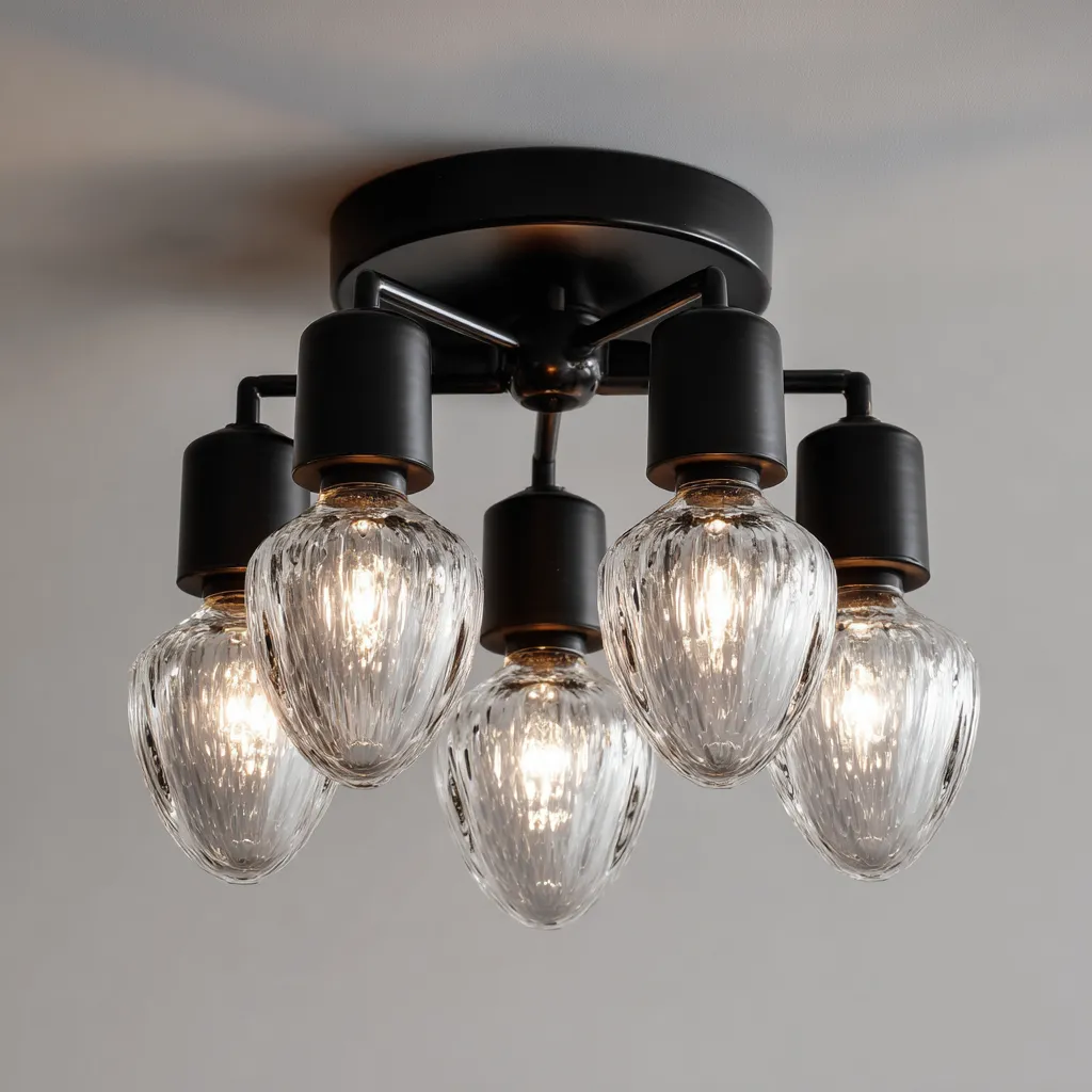 Lampada da soffitto vetro-metallo 30x30x20 cm - nero-trasparente - design classico-Padovae