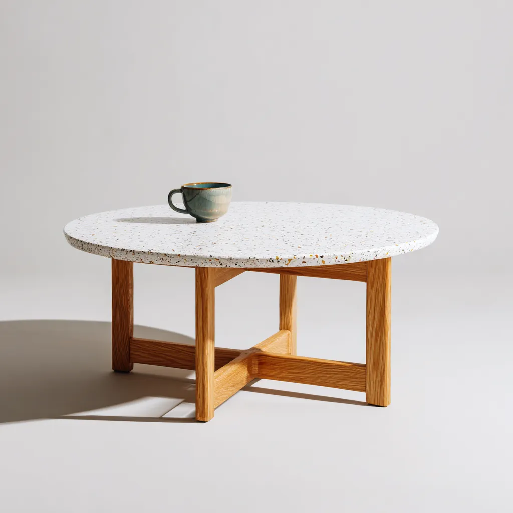 Tavolo Da Giardino – Legno-Pietra Composita – 82X82X40 Cm – Naturale-Bianco – Design Moderno – Per Esterno-Padovae