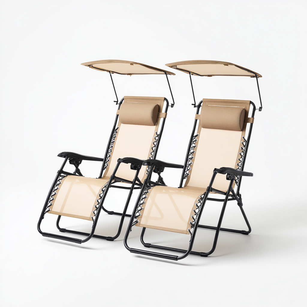 Lettini Da Sole Pieghevoli 165×65×115 Cm – Beige-Nero – Adeguati Per Giardino – Design Moderno-Padovae