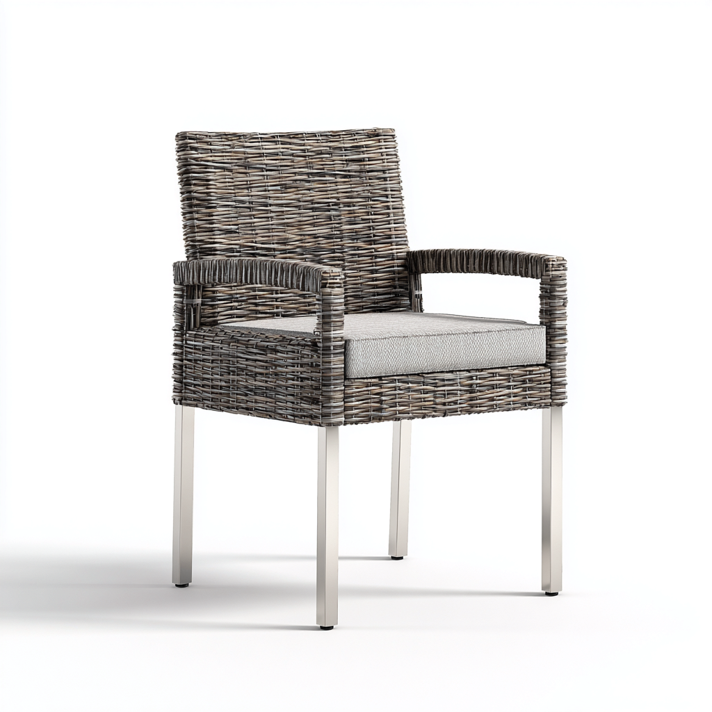 Sedia da giardino in rattan sintetico e metallo con cuscino 57x60x88 cm - grigio-marrone-argento - design moderno per esterno-Padovae
