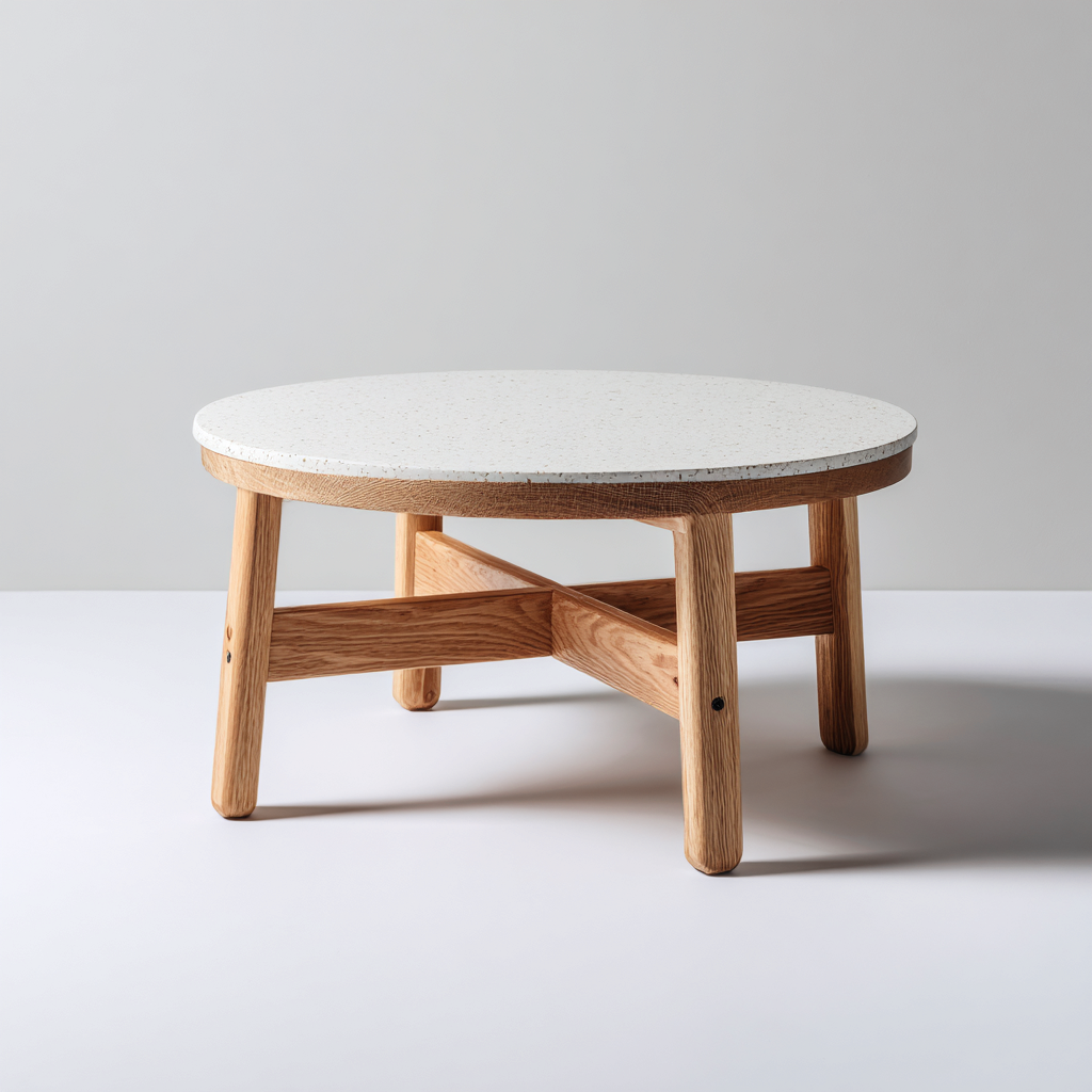 Tavolo Da Giardino – Legno-Pietra Composita – 80X80X42 Cm – Naturale-Bianco – Design Moderno – Per Esterno-Padovae