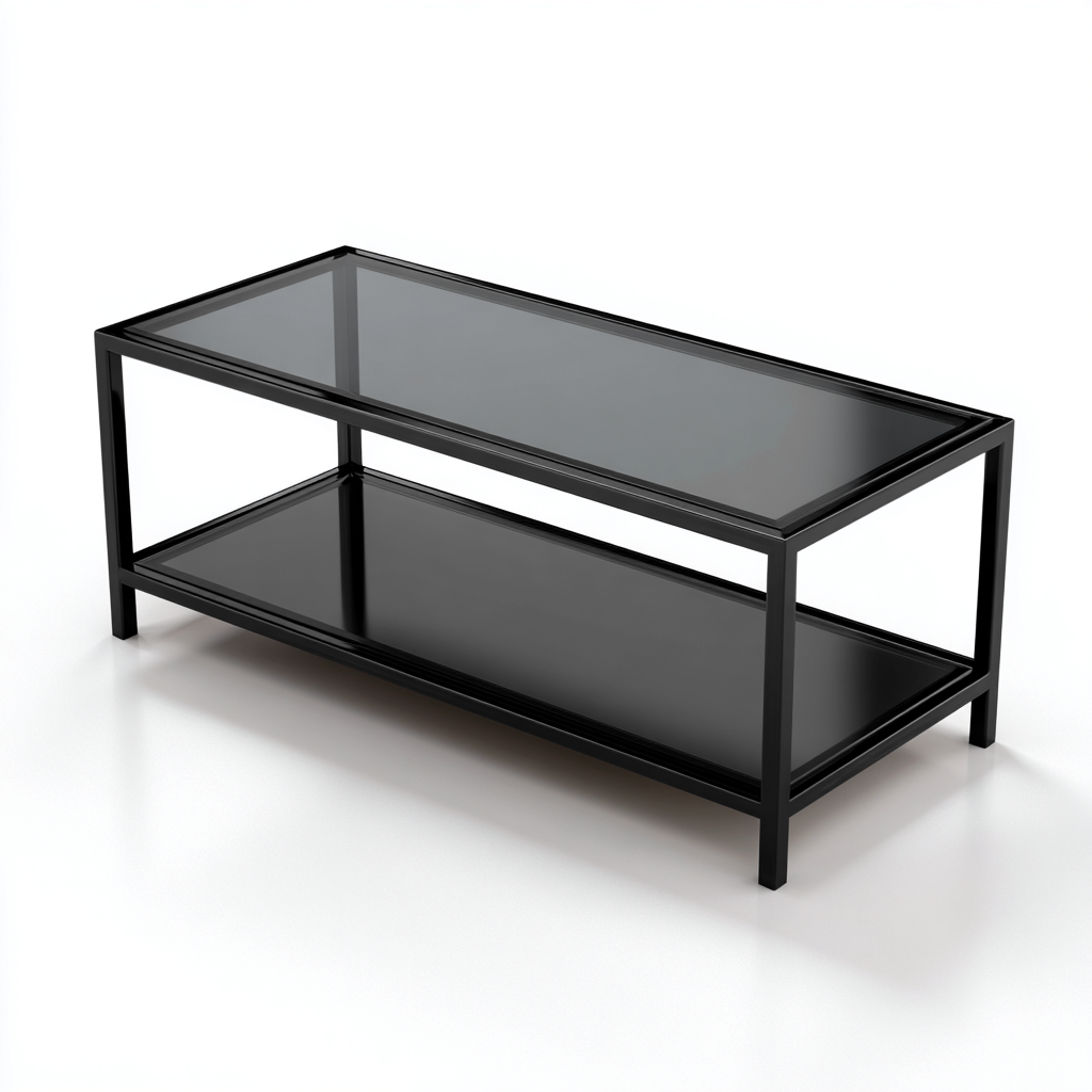 Tavolino da caffè - vetro temperato - metallo - 110x45x45 cm - nero - design moderno-Padovae